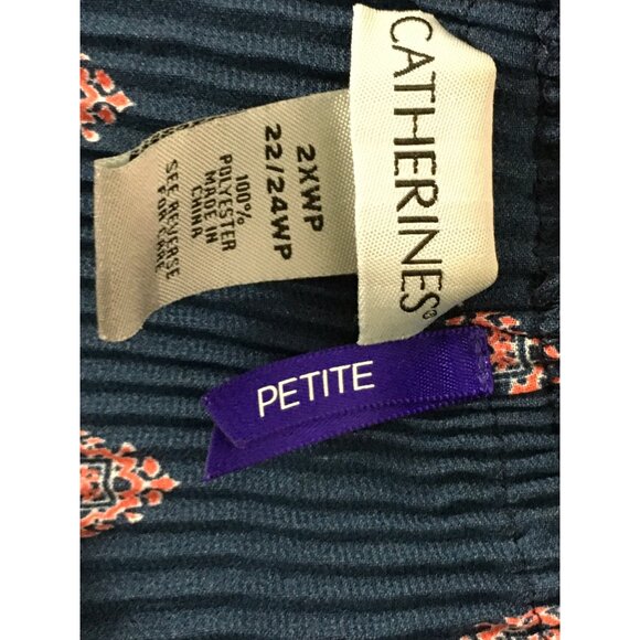 Catherines Petite Womens Top Size 2XWP Navy Blue Red Boho Print Bell Sleeve - Picture 8 of 14